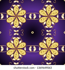 Pattern in violet, yellow colors. Vector. Gorgeous seamless pattern from colorful Moroccan, Portuguese tiles. Arabesque texture abstract vintage background, floor tiles surface ornament flower pattern