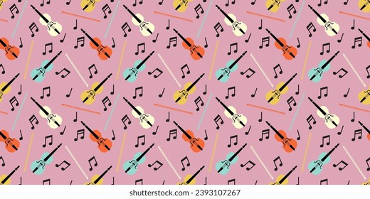 Pattern violin, seamless background for printing and other purposes. Vector illustration.
