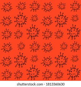 Pattern virus outline on a red background. Vector Doodle illustration. EPS 10