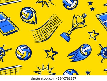 Pattern with volleyball items. Sport club illustration.