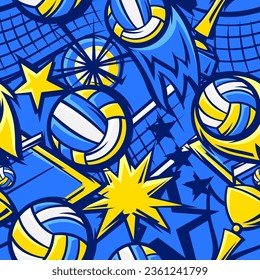 Pattern with volleyball items. Sport club illustration.