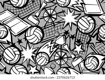 Pattern with volleyball items. Sport club illustration.