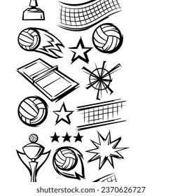 Pattern with volleyball items. Sport club illustration.