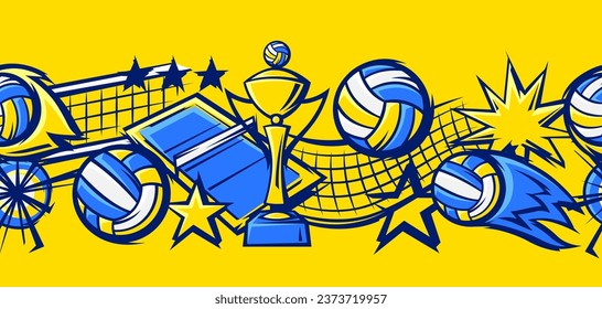 Pattern with volleyball items. Sport club illustration.