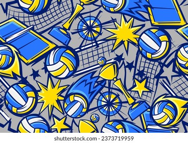 Pattern with volleyball items. Sport club illustration.