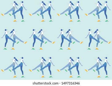 Pattern of walking girl with a smartphone