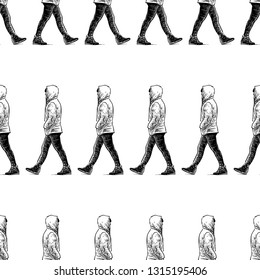 Pattern walking persons in the hoods