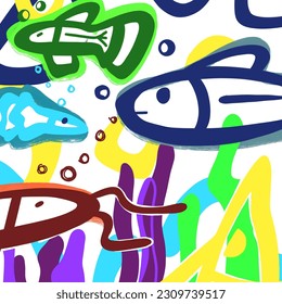 Pattern  Wallpaper art Animal Fish Colorful Doodle