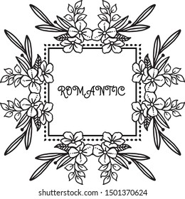 Pattern wallpaper card romantic with silhouette leaf flower frame. Vector