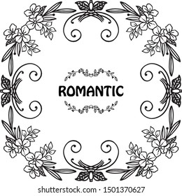 Pattern wallpaper card romantic with silhouette leaf flower frame. Vector