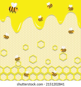 Pattern Wallpaper - Flowing honey - Little bees in the hive - Yellow