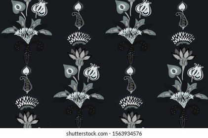 Pattern for wallpaper and textile with floral elements in paisley style. Seamless background
