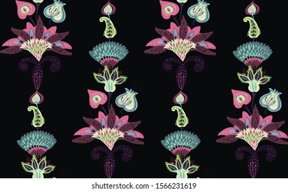 Pattern for wallpaper and textile with floral elements in paisley style. Seamless background