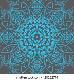 Pattern for wallpaper and textile. Seamless pattern. Abstract blue floral ornament on a gray background.