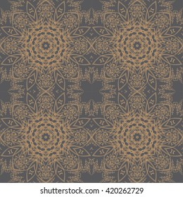Pattern for wallpaper and textile. Seamless pattern. Beige abstract floral ornament on a gray background.