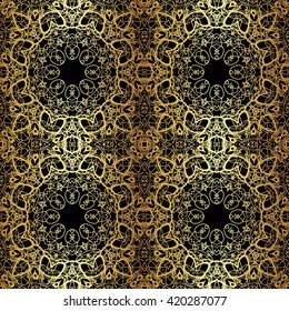 Pattern for wallpaper and textile. Seamless pattern.
Gold abstract floral ornament on black background
