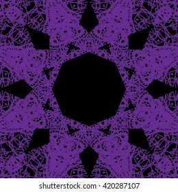 Pattern for wallpaper and textile. Seamless pattern. Purple abstract floral ornament on black background
