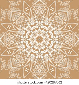 Pattern for wallpaper and textile. Seamless pattern. White abstract floral ornament on beige background.

