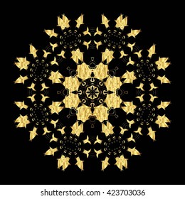 Pattern for wallpaper, t-shirt and textile. Golden abstract floral ornament on a black background.
