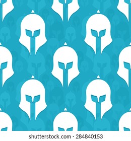 Pattern of Warrior Helmet. Wallpaper for reproduction. Isolated on a blue background. Vector illustration.