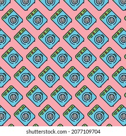 Pattern of washing machines on a pink background. Laundry concept. Minimalist design. Can be used as a background.