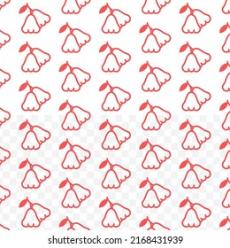 Pattern of Water Apple in red color on transparent background(PNG) with mini doodles(icons). Vector Illustration