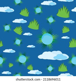 Pattern with water vegetation and clouds