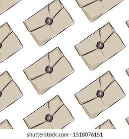 Pattern Watercolor craft envelope with wax seal 