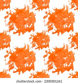 Pattern Watercolor orange brush strokes. Abstract wet spots. Large drops of prasky from the brush. Light, romantic background.