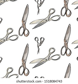 Pattern Watercolor scissors. Hand drawn illustration. 