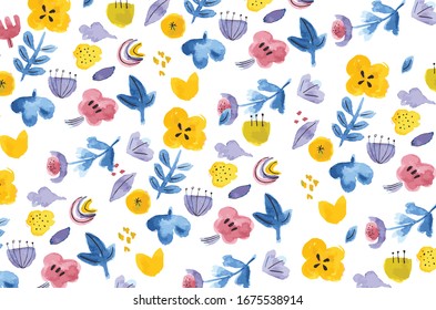 pattern with watercolour shapes flowers 