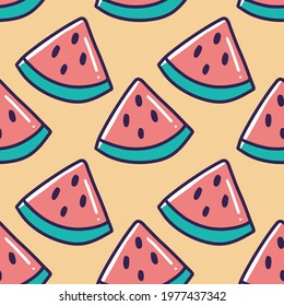pattern of watermelon doodle with icons and design elements