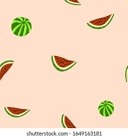 Pattern watermelon fresh. Ornament illustration. Vegetarian food. Colorful bright. Nature backdrop. Decoration element. Fresh vitamin nutrition. Seamless watermelon pattern.