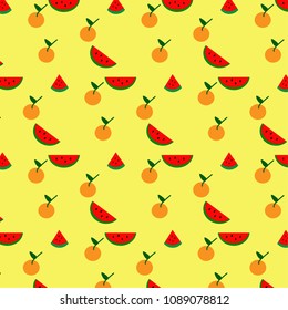 The pattern is watermelon and orange on yellow background.