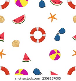 A pattern with watermelon watermelon and other things on a white background