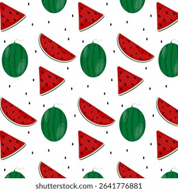 Pattern with watermelon pieces and halves	
