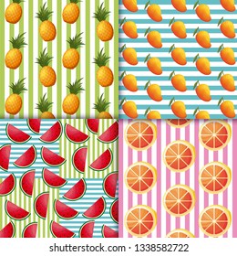 pattern of watermelons and fresh fruits
