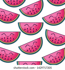 pattern of watermelons fruits kawaii character