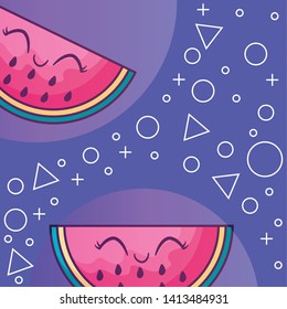 pattern of watermelons kawaii character