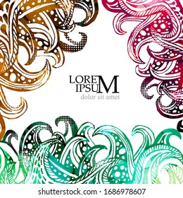 The pattern of the waves is multicolored. Mixed media. frame for text, Vector illustration