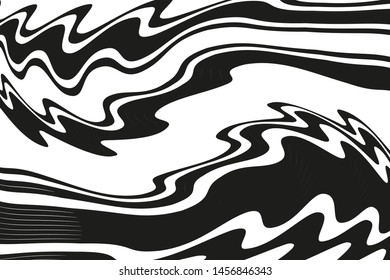 Pattern with wavy, curves lines. Optical art background. Wave design black and white. Digital image with a psychedelic stripes. Vector illustration 
