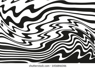 Pattern with wavy, curves lines. Optical art background. Wave design black and white. Digital image with a psychedelic stripes. Vector illustration 