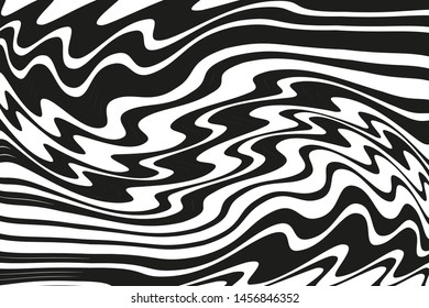 Pattern with wavy, curves lines. Optical art background. Wave design black and white. Digital image with a psychedelic stripes. Vector illustration 