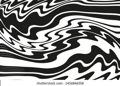 Pattern with wavy, curves lines. Optical art background. Wave design black and white. Digital image with a psychedelic stripes. Vector illustration 