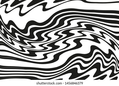 Pattern with wavy, curves lines. Optical art background. Wave design black and white. Digital image with a psychedelic stripes. Vector illustration 