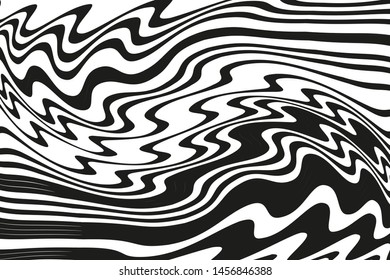 Pattern with wavy, curves lines. Optical art background. Wave design black and white. Digital image with a psychedelic stripes. Vector illustration 