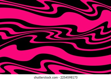 Pattern with wavy, curves lines. Optical art background. Wave design black and magenta. Digital image with a psychedelic stripes. Vector illustration  