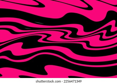Pattern with wavy, curves lines. Optical art background. Wave design black and magenta. Digital image with a psychedelic stripes. Vector illustration  