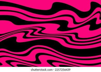 Patrón con líneas onduladas y curvas. Fondo de arte óptico. Diseño ondulado negro y magenta. Imagen digital con franjas psicodélicas. Ilustración del vector  