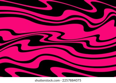 Pattern with wavy, curves lines. Optical art background. Wave design black and magenta. Digital image with a psychedelic stripes. Vector illustration  
